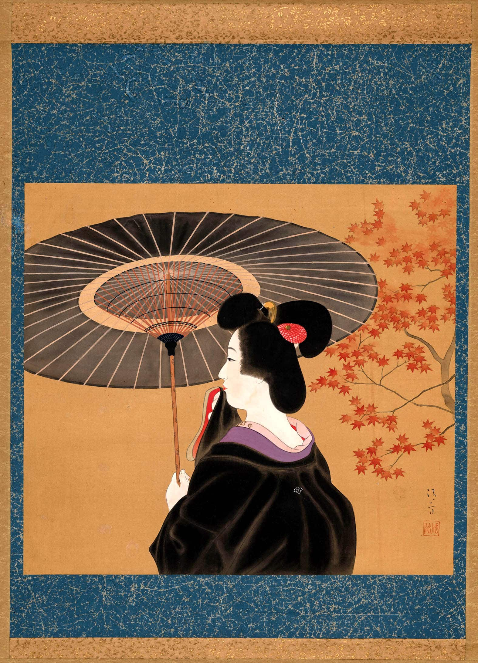 Kaburagi-Kiyokata-1878-1972.-Una-geisha-con-parasole-sotto-un-acero-con-foglie-autunnali.-1920-1939..jpg