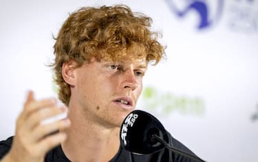 Italy's Jannik Sinner speaks to the media during a press conference on the first day of the Libema Open tennis tournament in Rosmalen on June 12, 2023. (Photo by Sander Koning / ANP / AFP) / Netherlands OUT (Photo by SANDER KONING/ANP/AFP via Getty Images)