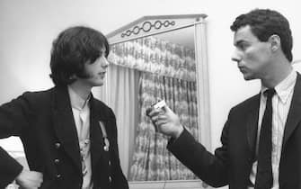1966: Guitarist Jimmy Page of the rock band "The Yardbirds" gives an interview backstage in 1966. (Photo by Michael Ochs Archives/Getty Images)