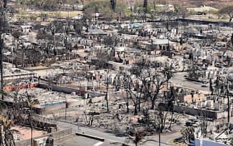 epa10797691 A handout photo made available by the Hawaii Department of Department of Land and Natural Resources shows an aerial view of the wildfire aftermath in Lahaina on Maui, Hawaii, on 11 August 2023 (issued 12 August 2023). Officials have said at least 80 people have died in the wildfires on Maui, Hawaii.  EPA/HAWAII DEPARTMENT OF LAND AND NATURAL RESOURCES HANDOUT . HANDOUT EDITORIAL USE ONLY/NO SALES