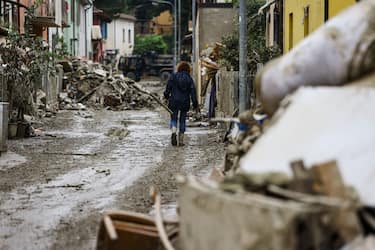 A general view of volunteers at work and the flood damage in Emilia Romagna on May 31, 2023 in Faenza, Italy (Photo by Alessandro Bremec/NurPhoto via Getty Images)