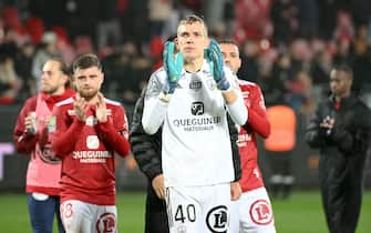 40 Marco BIZOT (sb29) during the Ligue 1 Uber Eats match between Stade Brestois 29 and Racing Club de Strasbourg Alsace at Stade Francis-Le Ble on December 7, 2023 in Brest, France. (Photo by Christophe Saidi/FEP/Icon Sport/Sipa USA)