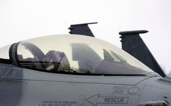 epa09721640 Belgian Air Force F-16 Fighting Falcon during media day at the NATO Air Policing Mission in the Baltic states enhancement at the Amari Air Base, Estonia, 01 February 2022. NATO allies made the decision to send an augmentation detachment to the NATO Air Policing Mission once again in the context of Russia's further increased tensions along Ukraine's borders and with regard to the necessity to strengthen the security of NATO's eastern allies, Estonia, Latvia, Lithuania, Poland, Romania and Bulgaria.  EPA/VALDA KALNINA