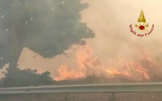 Uno degli incendi divampati in Calabria a Tiriolo (Catanzaro)