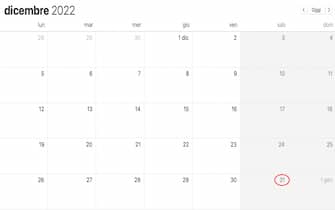 Calendario dicembre 2022