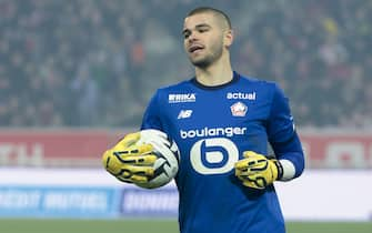 Lille goalkeeper Lucas Chevalier during the French championship Ligue 1 football match between Losc Lille and Paris Saint-Germain on December 17, 2023 at Pierre Mauroy stadium in Villeneuve-d'Ascq near Lille, France