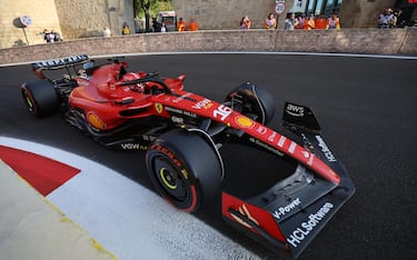 epa10597123 Monaco's Formula One driver Charles Leclerc of Scuderia Ferrari steers his car during the qualifying session of the 2023 Formula One Grand Prix of Azerbaijan at the Baku City circuit, Azerbaijan, 28 April 2023.  EPA/ALI HAIDER