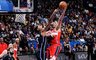 ORLANDO, FL - DECEMBER 1: Danilo Gallinari #88 of the Washington Wizards shoots the ball during the game against the Orlando Magic on December 1, 2023 at the Amway Center in Orlando, Florida. NOTE TO USER: User expressly acknowledges and agrees that, by downloading and or using this photograph, User is consenting to the terms and conditions of the Getty Images License Agreement. Mandatory Copyright Notice: Copyright 2023 NBAE (Photo by Fernando Medina/NBAE via Getty Images)