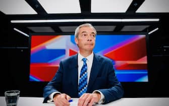LONDON, UNITED KINGDOM - 2019/06/11: British broadcaster and former politician, Nigel Paul Farage presents his first show on GB News channel in London. (Photo by Stuart Mitchell/SOPA Images/LightRocket via Getty Images)