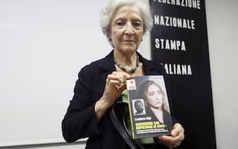 Luciana Alpi, madre della giornalista Ilaria Alpi, durante la presentazione del libro 'Esecuzione con depistaggi di Stato' presso la sede della FNSI, Roma 6 luglio 2017. FOTO FABIO FRUSTACI/ANSA