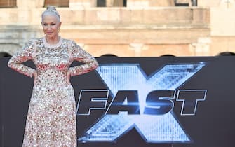 British US actress Helen Mirren arrives for the Premiere of the film "Fast X", the tenth film in the Fast & Furious Saga, on May 12, 2023 at the Colosseum monument in Rome. (Photo by Alberto PIZZOLI / AFP) (Photo by ALBERTO PIZZOLI/AFP via Getty Images)