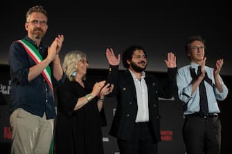 "Da sinistra, Matteo Lepore, Rita Monticelli, Patrick Zaki e Giovanni Molari" "Bologna/ 30 lug 2023" ANSA/MAX CAVALLARI