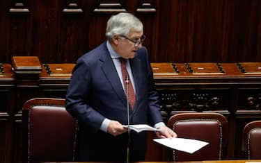 Il ministro degli Affari Esteri Antonio Tajani alla Camera durante informativa urgente  sul Piano di pace per la Striscia di Gaza, Roma, 15 Ottobre 2025. ANSA/GIUSEPPE LAMI