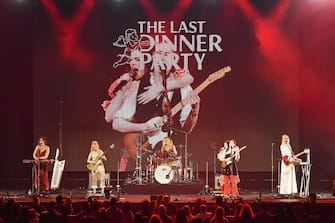 The Last Dinner Party - Aurora Nishevci, Emily Roberts, Abigail Morris, Lizzie Mayland and Georgia Davies perform onstage at the 2024 iHeartRadio ALTer EGO at the Honda Center on January 13, 2024 in Anaheim, California. Photo: C Flanigan/imageSPACE/Sipa USA