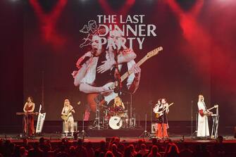 The Last Dinner Party - Aurora Nishevci, Emily Roberts, Abigail Morris, Lizzie Mayland and Georgia Davies perform onstage at the 2024 iHeartRadio ALTer EGO at the Honda Center on January 13, 2024 in Anaheim, California. Photo: C Flanigan/imageSPACE/Sipa USA