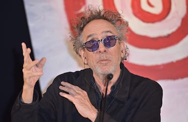 TURIN, ITALY - OCTOBER 10:  Tim Burton speaks during the press conference for "The World Of Tim Burton" Exhibition opening on October 10, 2023 in Turin, Italy. (Photo by Stefano Guidi/Getty Images)