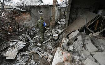 area colpita da conflitto a Donetsk