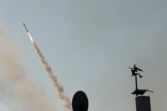 An Israeli missile is launched from the Iron Dome defence missile system to intercept a rocket attack from the Gaza Strip in the southern Israeli city of Ashkelon on October 10, 2023. Israel said it recaptured Gaza border areas from Hamas militants as the war's death toll passed 3,000 on October 10, the fourth day of fierce fighting since the Islamists launched a surprise attack. (Photo by JACK GUEZ / AFP) (Photo by JACK GUEZ/AFP via Getty Images)