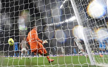 Napoli Giacomo raspadoriscore the gol (0-1) during the italian Serie A soccer match Juventus FC vs SSC Napoli at the Allianz Stadium in Turin, Italy, 23 april 2023 ANSA/ALESSANDRO DI MARCO