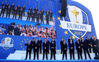 ROME, ITALY - SEPTEMBER 28: Team Europe look on from the stage during the opening ceremony for the 2023 Ryder Cup at Marco Simone Golf Club on September 28, 2023 in Rome, Italy. (Photo by Andrew Redington/Getty Images)