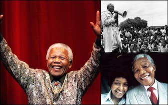 Nelson Mandela durante un comizio e con la moglie Winnie