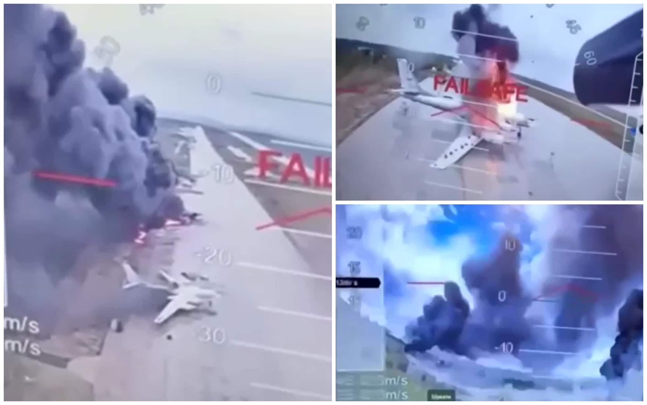 Le immagini dell'attacco dei droni di Kiev ai bombardieri russi