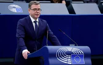 epa11217942 Prime Minister of Finland Petteri Orpo speaks during the 'This is Europe' debate at the European Parliament in Strasbourg, France, 13 March 2024. The EU Parliament's session runs from 11 till 14 March 2024.  EPA/RONALD WITTEK