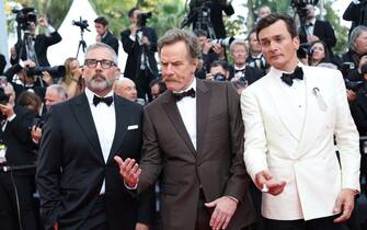 CANNES, FRANCE - MAY 23: (L-R) Steve Carell, Bryan Cranston and Rupert Friend attend the "Asteroid City" red carpet during the 76th annual Cannes film festival at Palais des Festivals on May 23, 2023 in Cannes, France. (Photo by Vittorio Zunino Celotto/Getty Images)