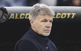 Lazioâ  s Italian Coach Marco Baroni looks during the Serie A football match between AS SS Lazio vs SSC Napoli at the Olimpico Stadium in Rome, Italy on February 15, 2025.