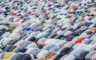 Muslims prostrate during the Eid al-Fitr morning prayer in Addis Ababa, Ethiopia, on March 30, 2025 as Muslims across the globe mark the end of the Holy month of Ramadan. (Photo by Amanuel Sileshi / AFP)