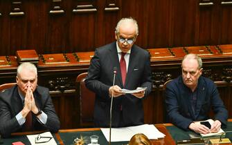 Il ministro dellÕInterno, Matteo Piantedosi, nel corso della sua informativa alla Camera sui fatti di Cutro, Roma 7 marzo 2023.   ANSA/MAURIZIO BRAMBATTI