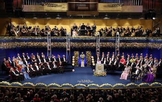 STOCKHOLM, SWEDEN - DECEMBER 10: A general view of the Nobel Prize Awards Ceremony 2023 at Stockholm Concert Hall on December 10, 2023 in Stockholm, Sweden. (Photo by Pascal Le Segretain/Getty Images)