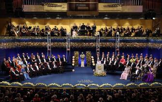 STOCKHOLM, SWEDEN - DECEMBER 10: A general view of the Nobel Prize Awards Ceremony 2023 at Stockholm Concert Hall on December 10, 2023 in Stockholm, Sweden. (Photo by Pascal Le Segretain/Getty Images)