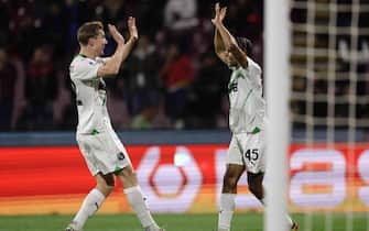 Sassuolo's French forward Armand Lauriente celebrates after scoring a goal during the Serie A football match between Unione Sportiva Salernitana vs Sassuolo at the Arechi Stadium in Salerno on April 05, 2024.