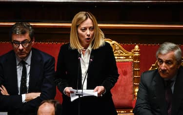 La premier Giorgia Meloni durante le comunicazioni in Senato in vista del Consiglio europeo, Roma, 18 marzo 2025.   ANSA / Riccardo Antimiani