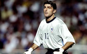 17 Jun 1998:  Italian goalkeeper Gianluca Pagliuca keeps an eye on the ball during the World Cup first round match against Cameroon at the Stade de la Mosson in Montpellier, France. Italy won the match 3-0. \ Mandatory Credit: Stu  Forster/Allsport