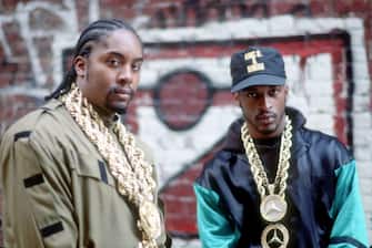NEW YORK - 1987:  Rappers Eric B & Rakim pose for a portrait session in 1987 in New York, New York. (Photo by Michael Ochs Archives/Getty Images)
