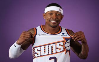 PHOENIX, ARIZONA - OCTOBER 02: Bradley Beal #3 of the Phoenix Suns poses for a portrait during NBA media day on October 02, 2023 in Phoenix, Arizona. (Photo by Christian Petersen/Getty Images)
