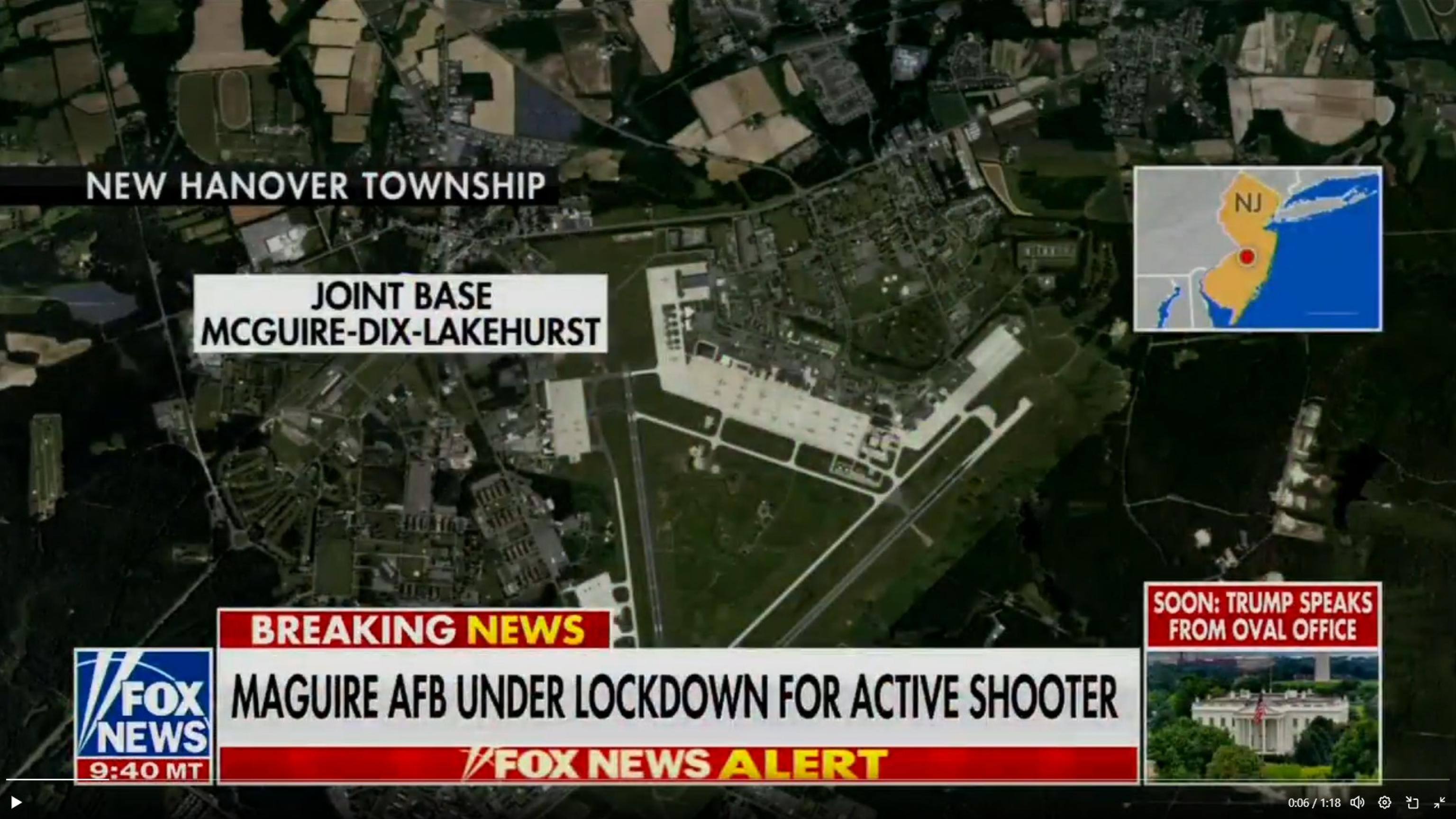 La base dell'aeronautica militare McGuire-Dix-Lakehurst, nel New Jersey è in lockdown, 30 settembre 2025.
X SARA ROSE/FOX NEWS
+++ ATTENZIONE LA FOTO NON PUO' ESSERE PUBBLICATA O RIPRODOTTA SENZA L'AUTORIZZAZIONE DELLA FONTE DI ORIGINE CUI SI RINVIA+++ NPK +++