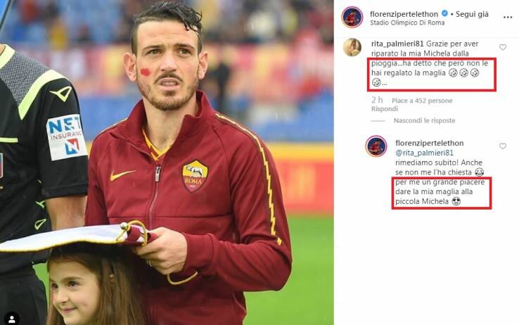 Florenzi ripara la bambina dalla pioggia e le regala la maglia