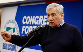 Il ministro degli Esteri e leaders di Forza Italia, Antonio Tajani  durante il congresso locale di Roma Capitale di Forza Italia, Roma, 21 gennaio 2024. ANSA/FABIO FRUSTACI