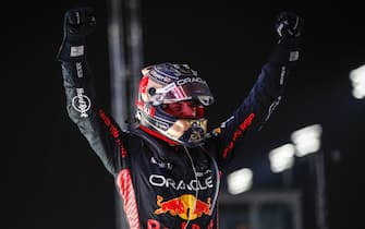LOSAIL INTERNATIONAL CIRCUIT, QATAR - OCTOBER 08: Max Verstappen, Red Bull Racing, 1st position, celebrates on arrival in Parc Ferme during the Qatar GP at Losail International Circuit on Sunday October 08, 2023 in Losail, Qatar. (Photo by Zak Mauger / LAT Images)