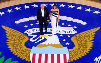 WASHINGTON, DC - JANUARY 20: (Editors Note: Alternative Crop) President Donald Trump arrives to dance with first lady Melania Trump at the Commander-in-Chief Ball on January 20, 2025 in Washington, DC.  President Trump attends some of the inaugural balls after taking the oath as the 47th president. (Photo by Andrew Harnik/Getty Images)