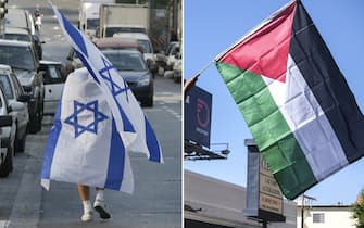 Bandiere di Israele e Palestina per strada
