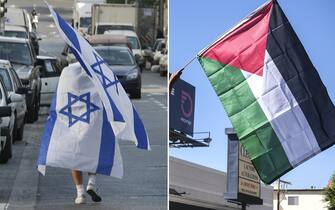 Bandiere di Israele e Palestina per strada