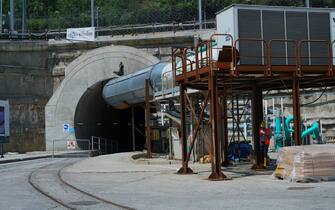 The construction site of the Turin-Lyon high speed rail line (Tav), Val di Susa Torino 09 agosto 2019. Piedmont Governor Alberto Cirio visits the area  with Telt general director Mario Virano and local mayors.  ANSA/TINO ROMANO