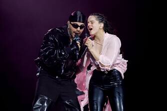 INDIO, CALIFORNIA - APRIL 15: (L-R) Rauw Alejandro performs with RosalÃ­a at the Coachella Stage during the 2023 Coachella Valley Music and Arts Festival on April 15, 2023 in Indio, California. (Photo by Frazer Harrison/Getty Images for Coachella)