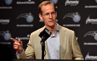 ORLANDO, FL - JULY 30: President of Basketball Operations, Jeff Weltman of the Orlando Magic talks to the media during the press conference on July 30, 2021 at Amway Center in Orlando, Florida. NOTE TO USER: User expressly acknowledges and agrees that, by downloading and or using this photograph, User is consenting to the terms and conditions of the Getty Images License Agreement. Mandatory Copyright Notice: Copyright 2021 NBAE (Photo by Fernando Medina/NBAE via Getty Images)