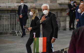 L’arrivo del presidente della Repubblica Sergio Mattarella alla Messa da Requiem in Duomo in ricordo delle vittime del covid-19