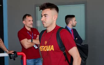 AS Roma's (from L) Stephan El Shaarawy, while the team is departing for Budapest where tomorrow will play the Europa League final against Sevilla FC, Leonardo Da Vinci airport, Fiumicino, near Rome, Italy, 30 May 2023. ANSA / TELENEWS